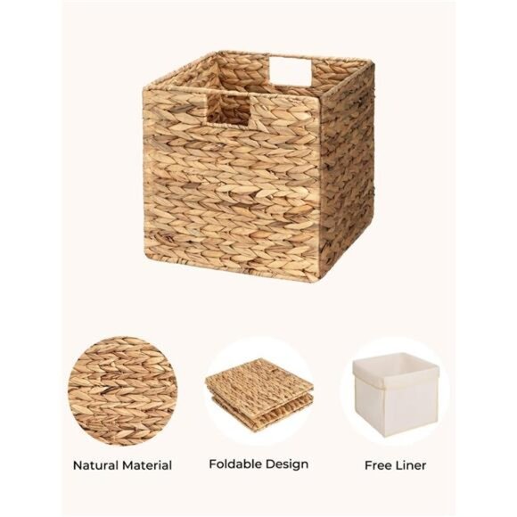 Wicker Baskets for Storage with Liners, Water Hyacinth Storage Baskets - Picture 3 of 7
